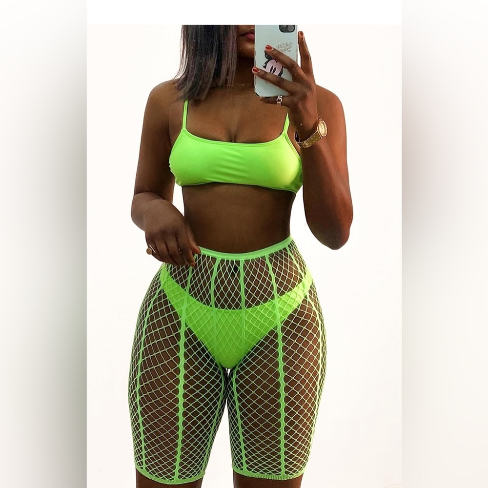3/$15 Womens Sexy Fishnet Mesh Biker Short Beach Swimsuits Bikini Bottom